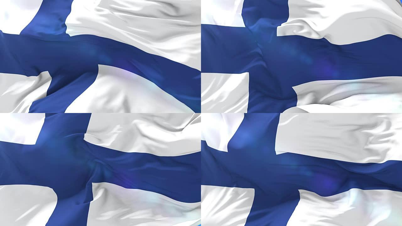 芬兰国旗在蓝天下挥舞，循环