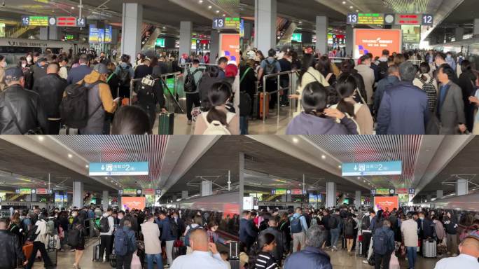 旅客出站上海虹桥站下火车下高铁出站旅游