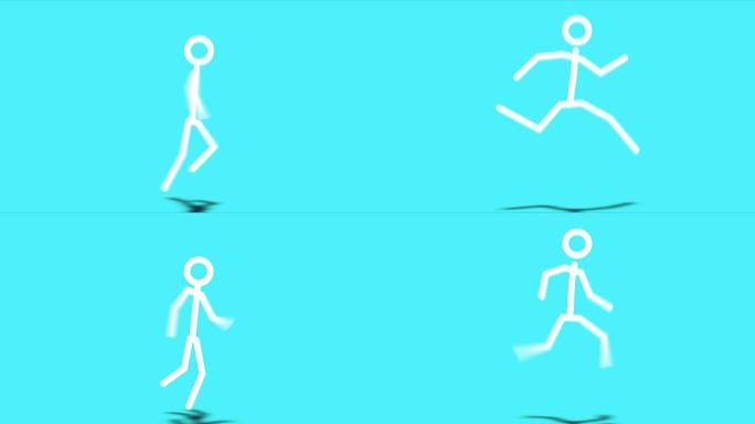 4k棒人运行蓝色背景动画-可循环