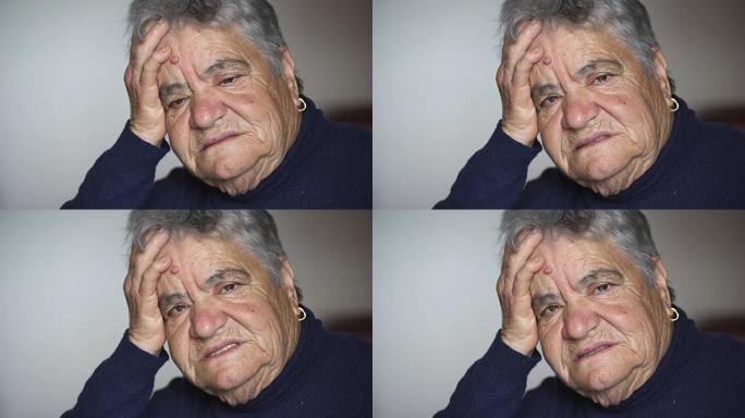 悲伤绝望的老妇人哭泣的肖像