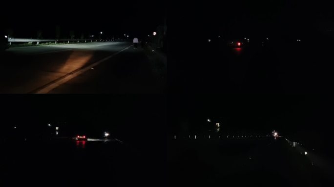 乡村公路晚上漆黑公路行车交通灯光车灯移动