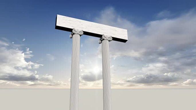 动画-许多带有蓝天的古希腊大理石柱子