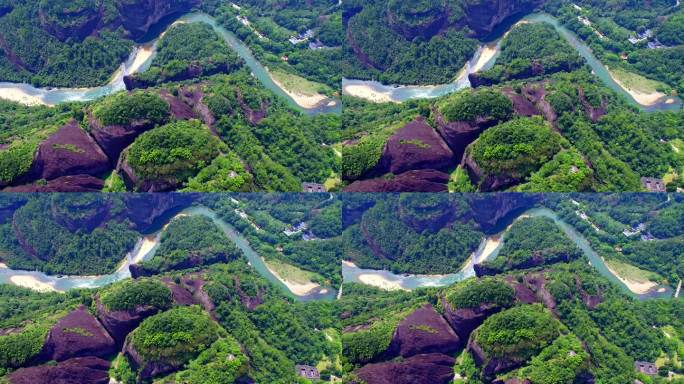 航拍武夷山天游峰、丹霞地貌及九曲溪漂流