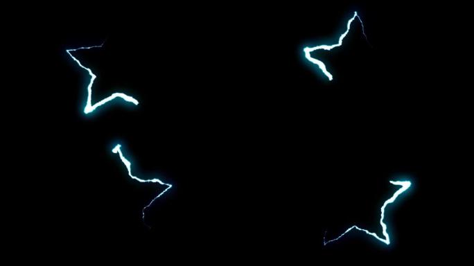 可循环蓝色霓虹灯闪电星符号形状飞行黑色背景动画新质量独特自然光效果视频素材