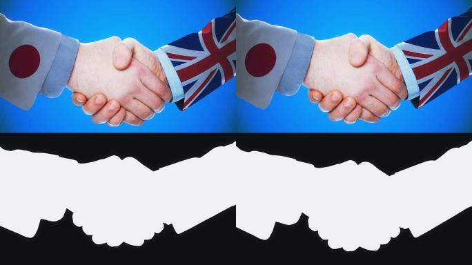 日本-英国/握手概念动画关于国家和政治/与matte频道