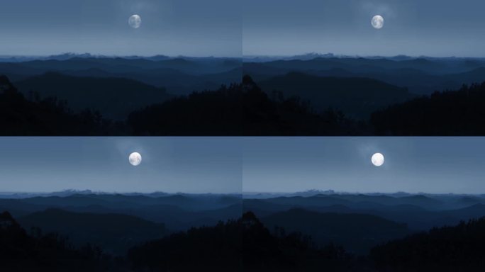 山区夜晚月亮