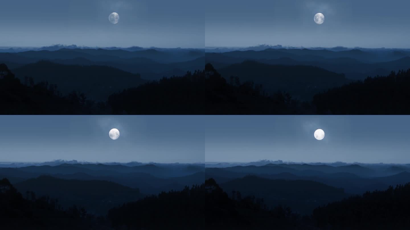 山区夜晚月亮