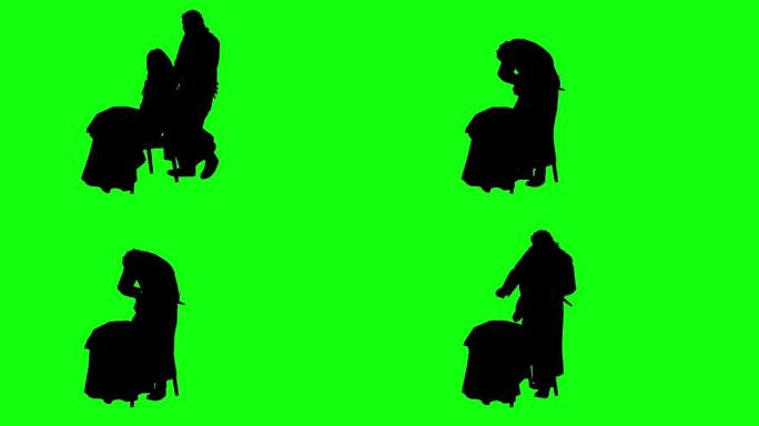 3d渲染动画 -- 绿色屏幕上拥抱的人的剪影