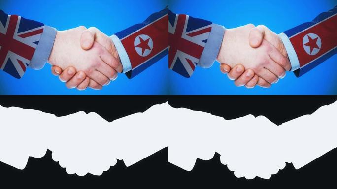英国-朝鲜/握手概念动画国家和政治/与matte频道