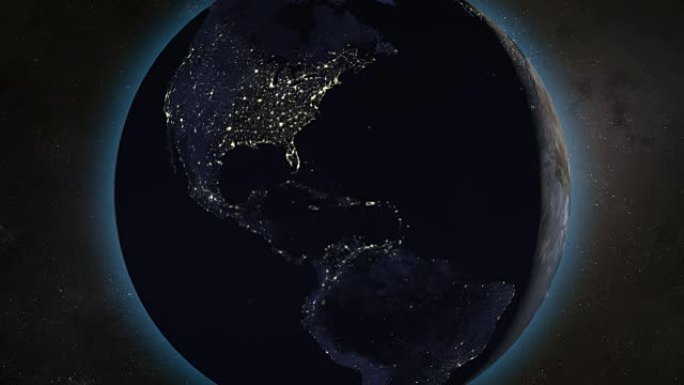 夜晚的地球，美洲大陆