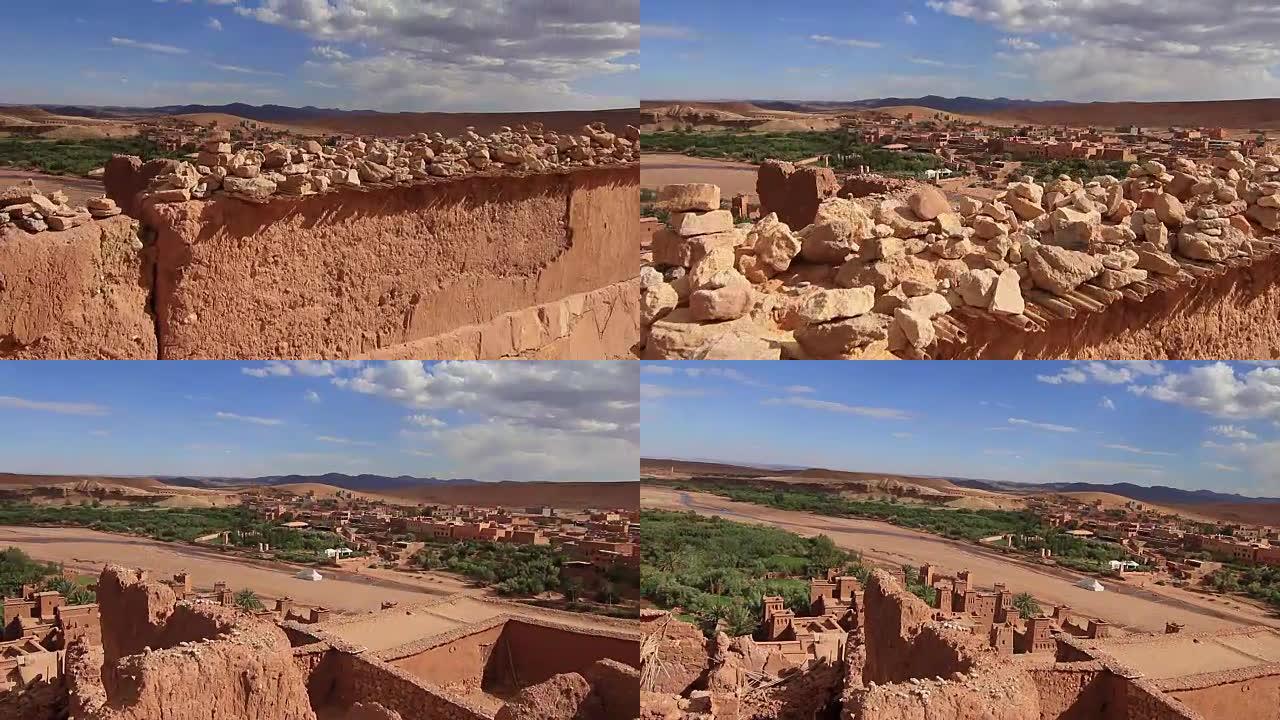 摩洛哥沙漠风景城市艾特-本-哈杜城堡散步的个人观点，电影《权力的游戏》中的外观