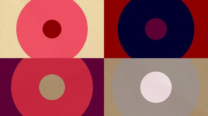 五彩缤纷的圆圈过渡。圆圈会改变颜色。从中心不断扩展的彩色圆圈