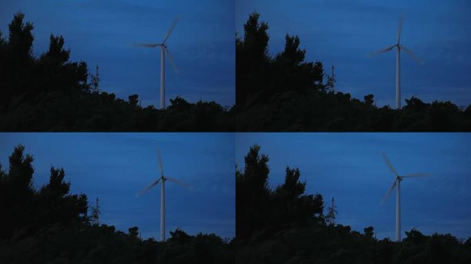 工作风力发动机。风车视点的黄昏。泰国普吉岛
