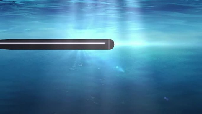 鱼雷的动画-侧视图。从潜艇上发射的鱼雷