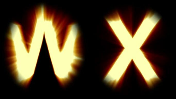 轻字母W和X-暖橙色光-强烈闪烁和强烈闪烁动画循环-隔离