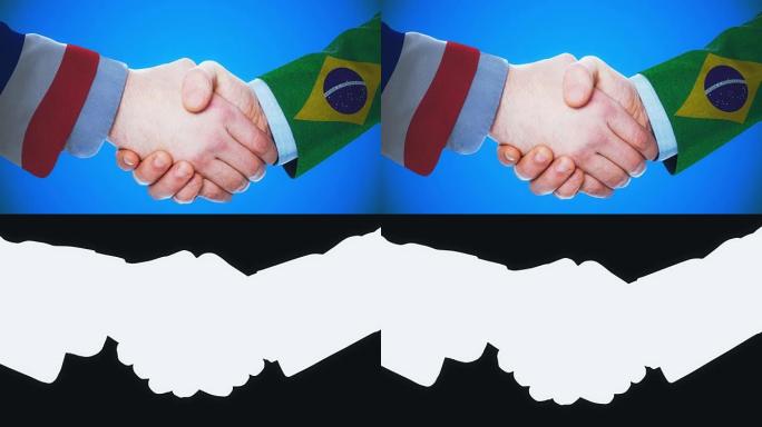 法国-巴西/握手概念动画国家和政治/与matte频道