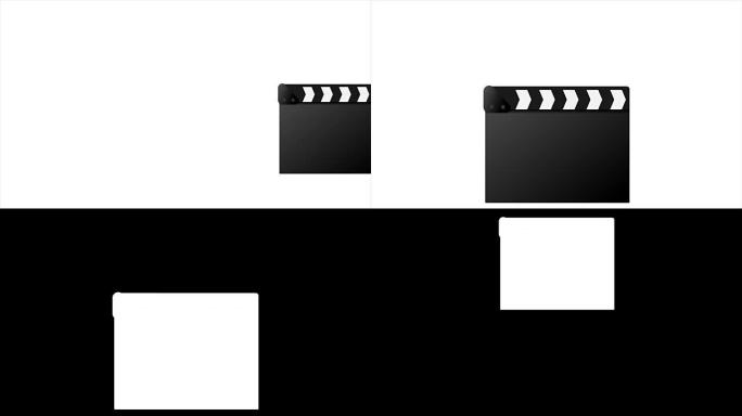 电影拍板动画。拍板。电影摄影概念动画，可选亮度哑光。包括阿尔法亮度哑光。4k视频