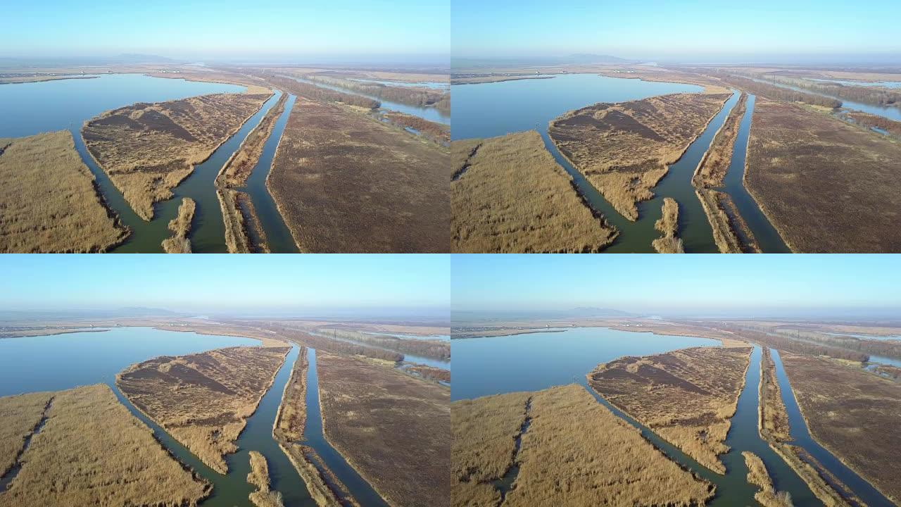 多瑙河三角洲湿地鸟瞰图