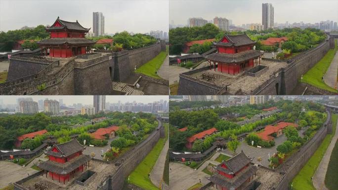 中国武汉市日间著名堡垒寺奇艺门空中全景4k