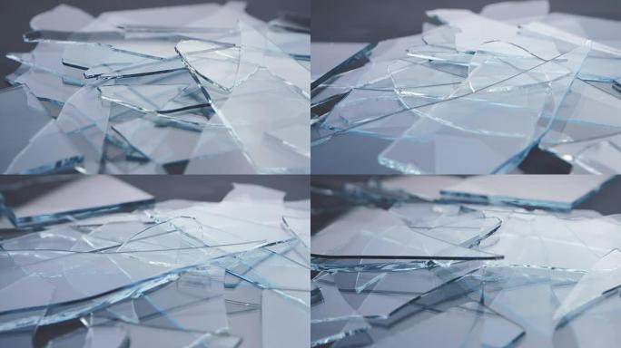 碎玻璃的透明碎片。特写
