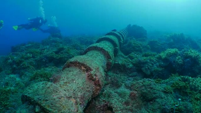 在珊瑚殖民地上建造的海底管道