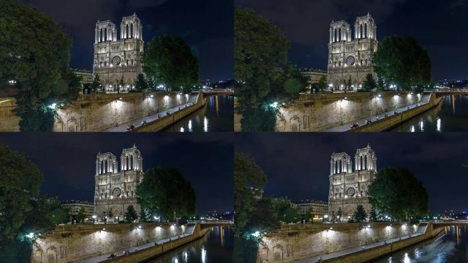 法国巴黎圣母院的夜景