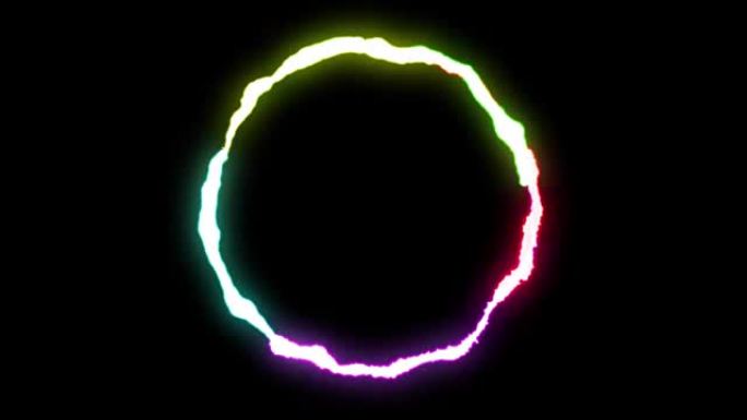 可循环动画彩虹闪电圆形飞行打击黑色背景动画新质量独特动态自然光效果视频素材