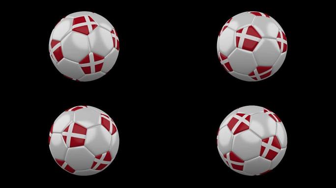 丹麦国旗颜色的足球在透明背景上旋转，3d渲染，带阿尔法通道的prores 4444，循环