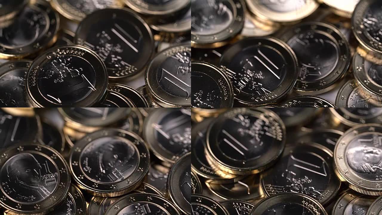 一欧元硬币的旋转背景