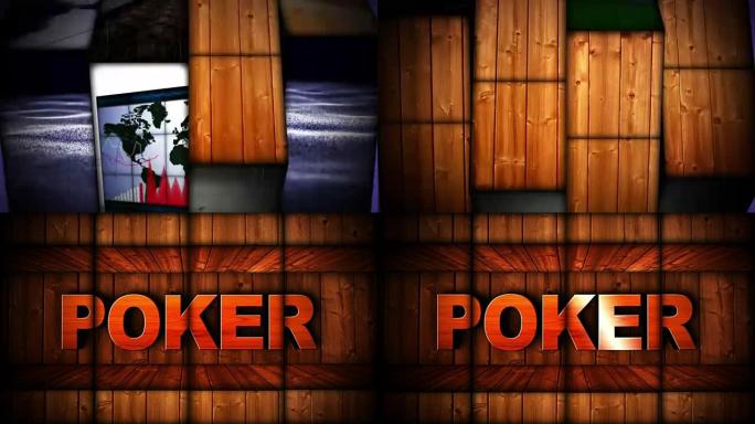 扑克文本动画在木门和老虎机组合，背景，渲染，循环