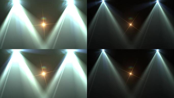 4k镜头耀斑爆炸闪光，并以橙色耀斑中心向上旋转，以代表黑色背景的辉光星效果。动画背景和运动图形。