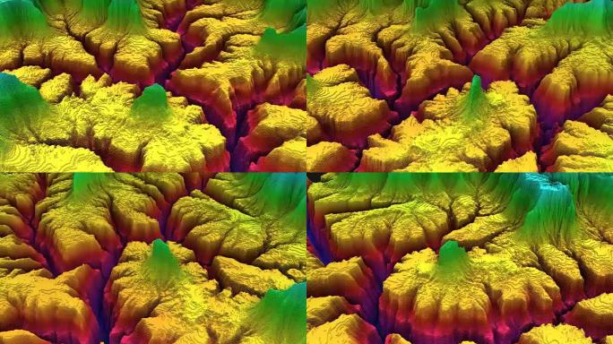 土壤切片的3d渲染，山脉孤立在黑暗背景上。