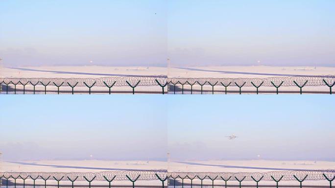 客机在冬季从机场起飞