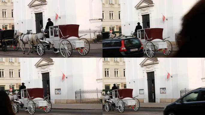 载着游客四处游荡的马车，奥地利维也纳