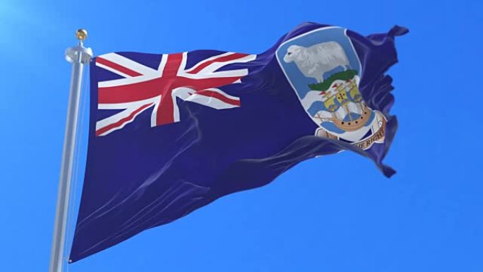 福克兰群岛的旗帜在蓝天下挥舞，循环