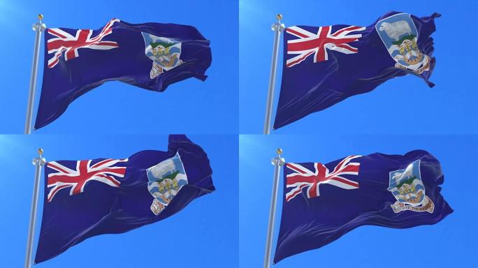福克兰群岛的旗帜在蓝天下挥舞，循环
