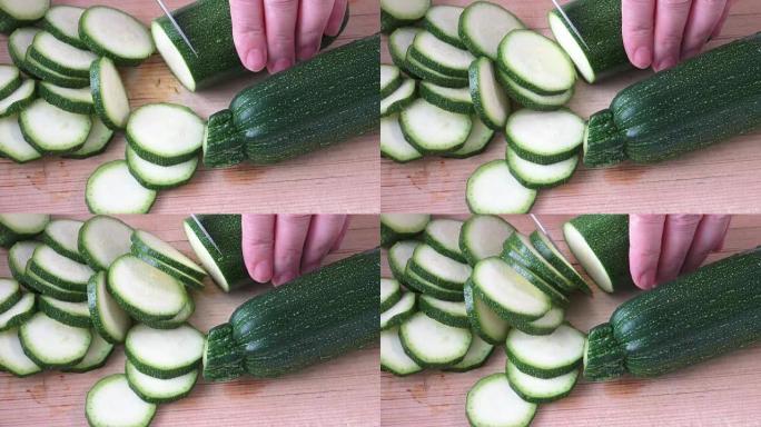 Cut zucchini on chopping board for cooking