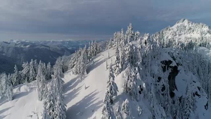 华盛顿冬季积雪上美丽的喀斯喀特山脉