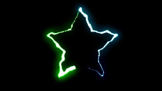 可循环蓝绿色霓虹灯闪电星符号形状飞行黑色背景动画新质量独特自然光效果视频素材