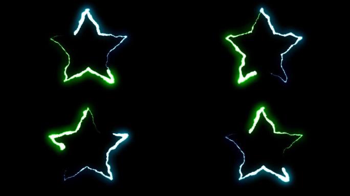 可循环蓝绿色霓虹灯闪电星符号形状飞行黑色背景动画新质量独特自然光效果视频素材