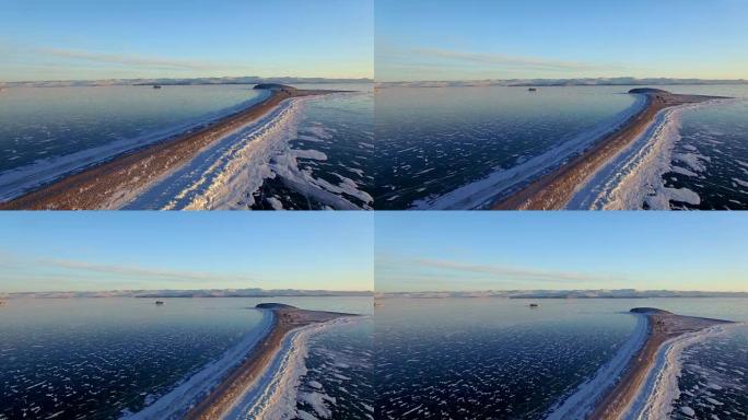 空中航测。冬。贝加尔湖。小海
