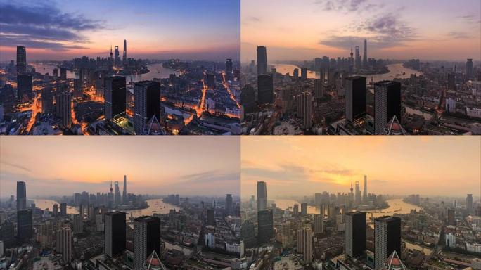 上海天际线和城市景观的昼夜变化