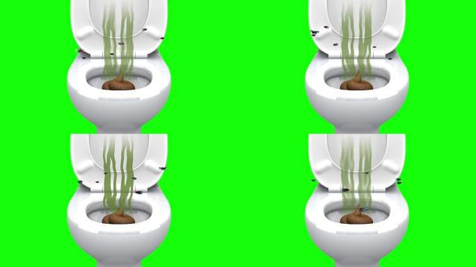 厕所里的便便。3D动画，绿屏，可循环。
