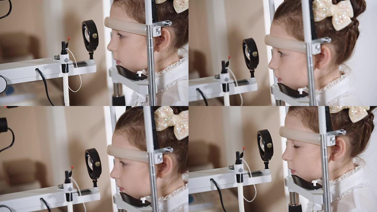 在医生的儿童诊所检查视力的少年肖像