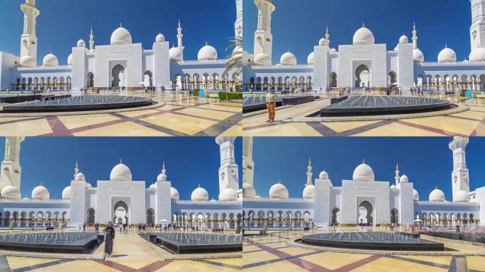 阿拉伯联合酋长国首都阿布扎比的谢赫·扎耶德大清真寺延时过度
