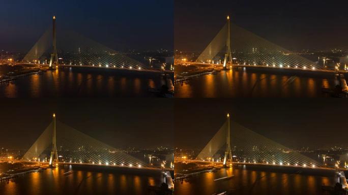 泰国曼谷市夜间的拉玛8桥