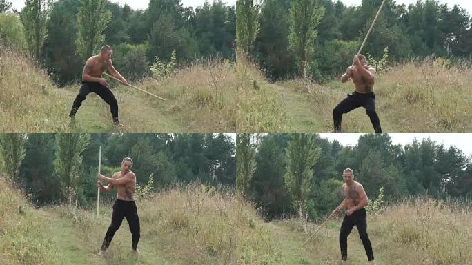 自由斗士在野外用刺鼻的钉子训练。慢慢地