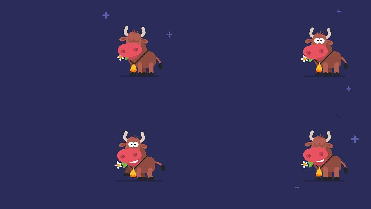 牛和闪烁的星星有趣的动物角色中国星座