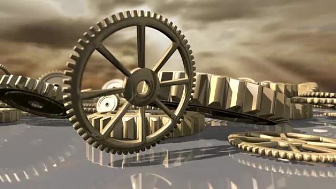 动画蒸汽朋克复古发条轮掉落。3D渲染