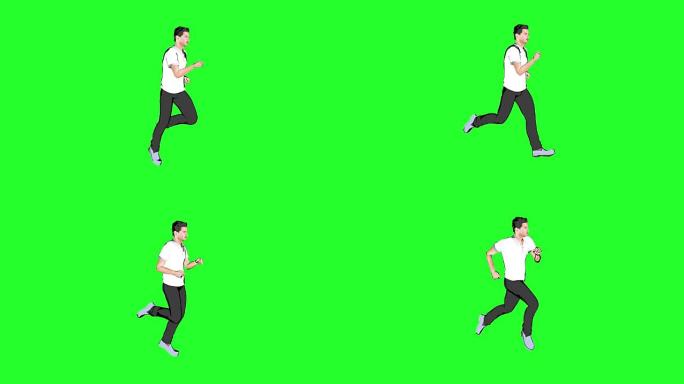 一个卡通男子在绿色背景下奔跑
